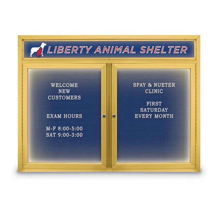 United Visual Products Indoor Enclosed Combo Board, 42"x32", Gold Frame/Black Porc & Cobalt UVCB4232G-BLKPORC-COBACC